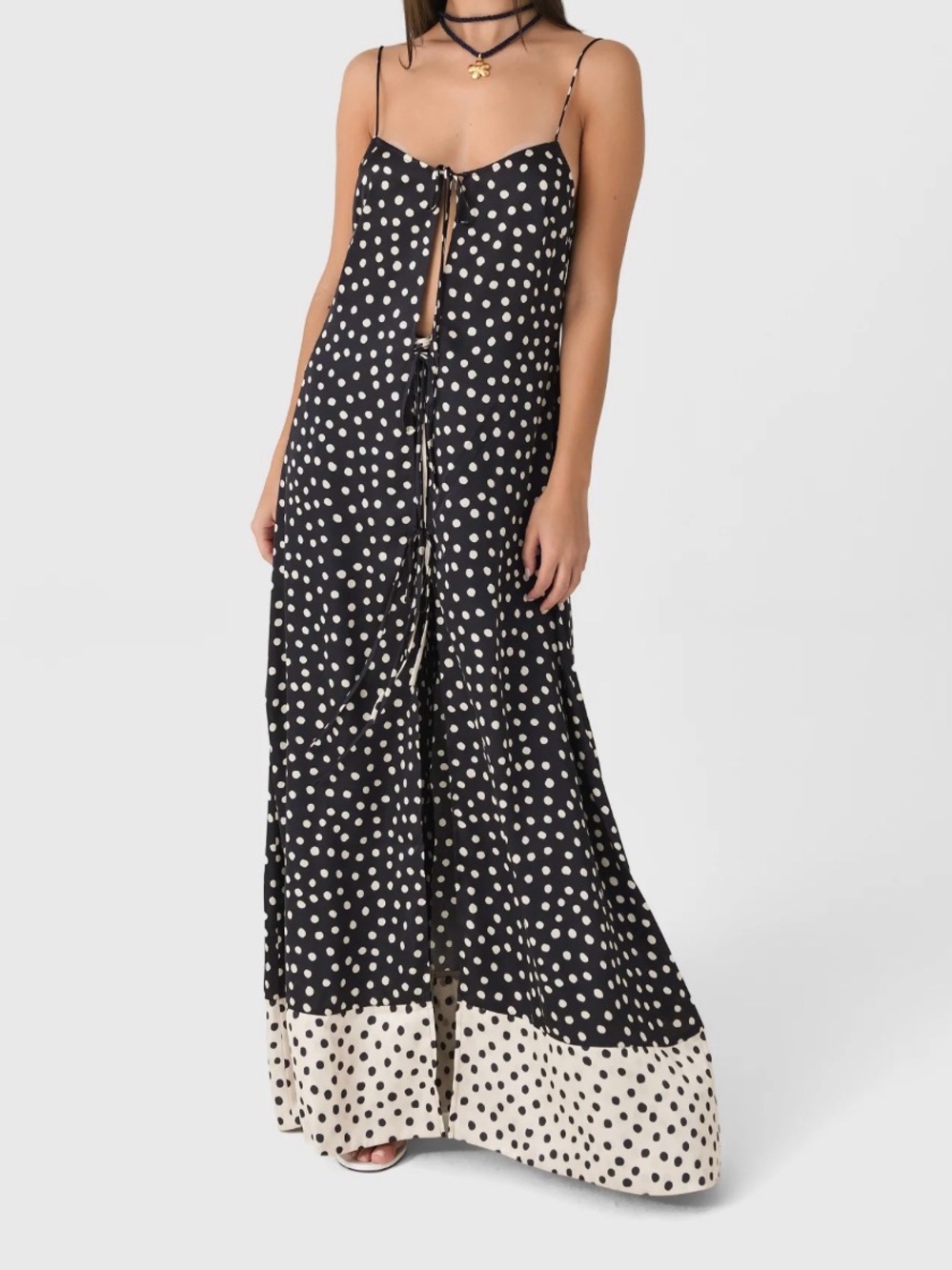 DEVON WINDSOR Black and Ivory Polka Dot Maxi Dress / top / bathing suit cover up
